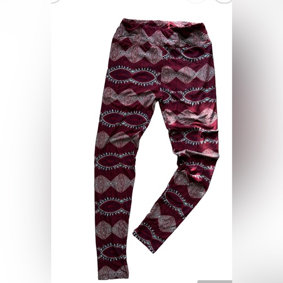 LulaRoe Stamp Leggings OS Red/blue Floral HTF Rare One size Spandex Polyester - Picture 2 of 15